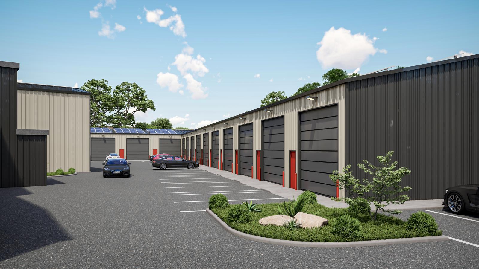Courtyard between unit blocks with parking